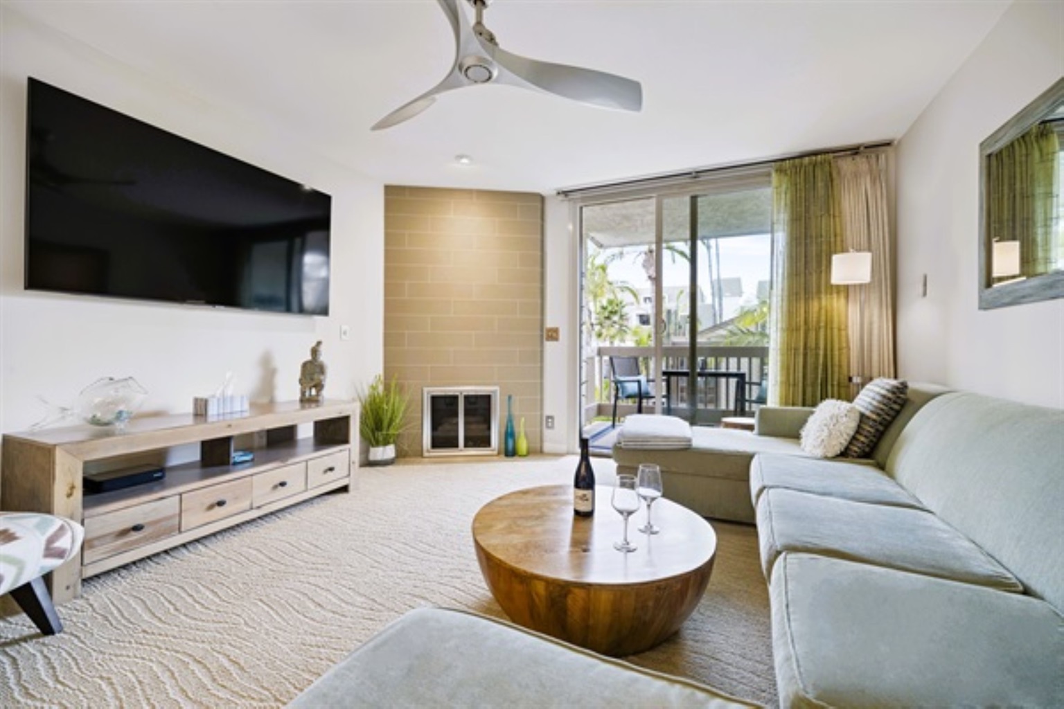 70-inch smart TV and gas fireplace