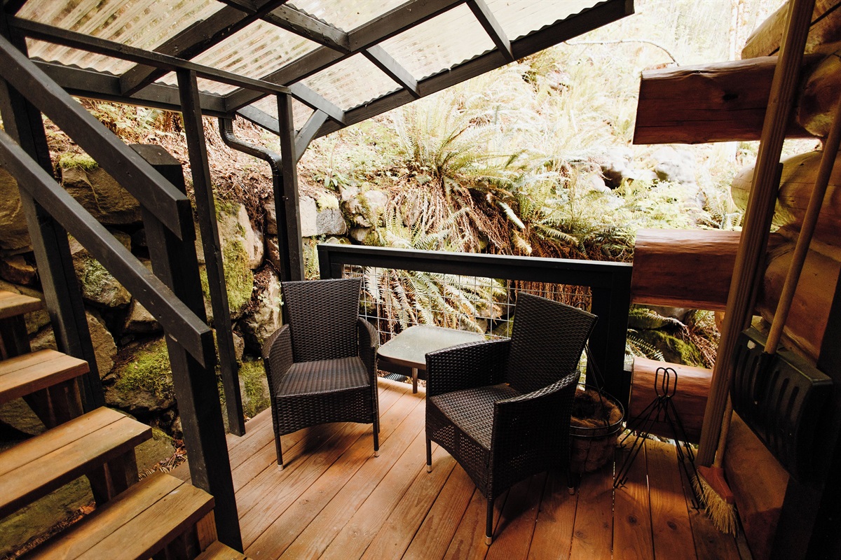 Back deck, hot tub access and private seating area.