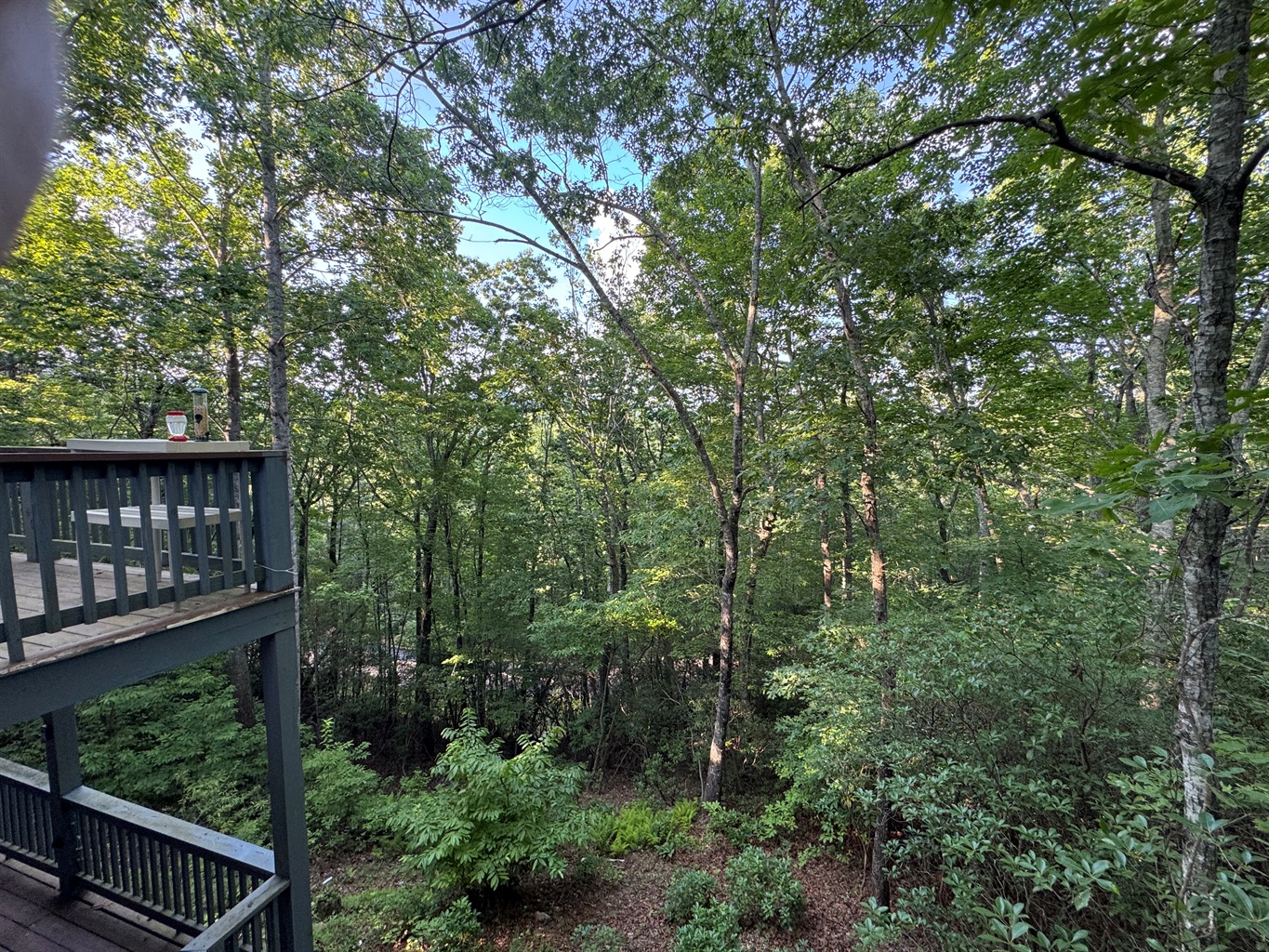 Relax on the private deck and take in the peaceful wooded views—your serene escape awaits.