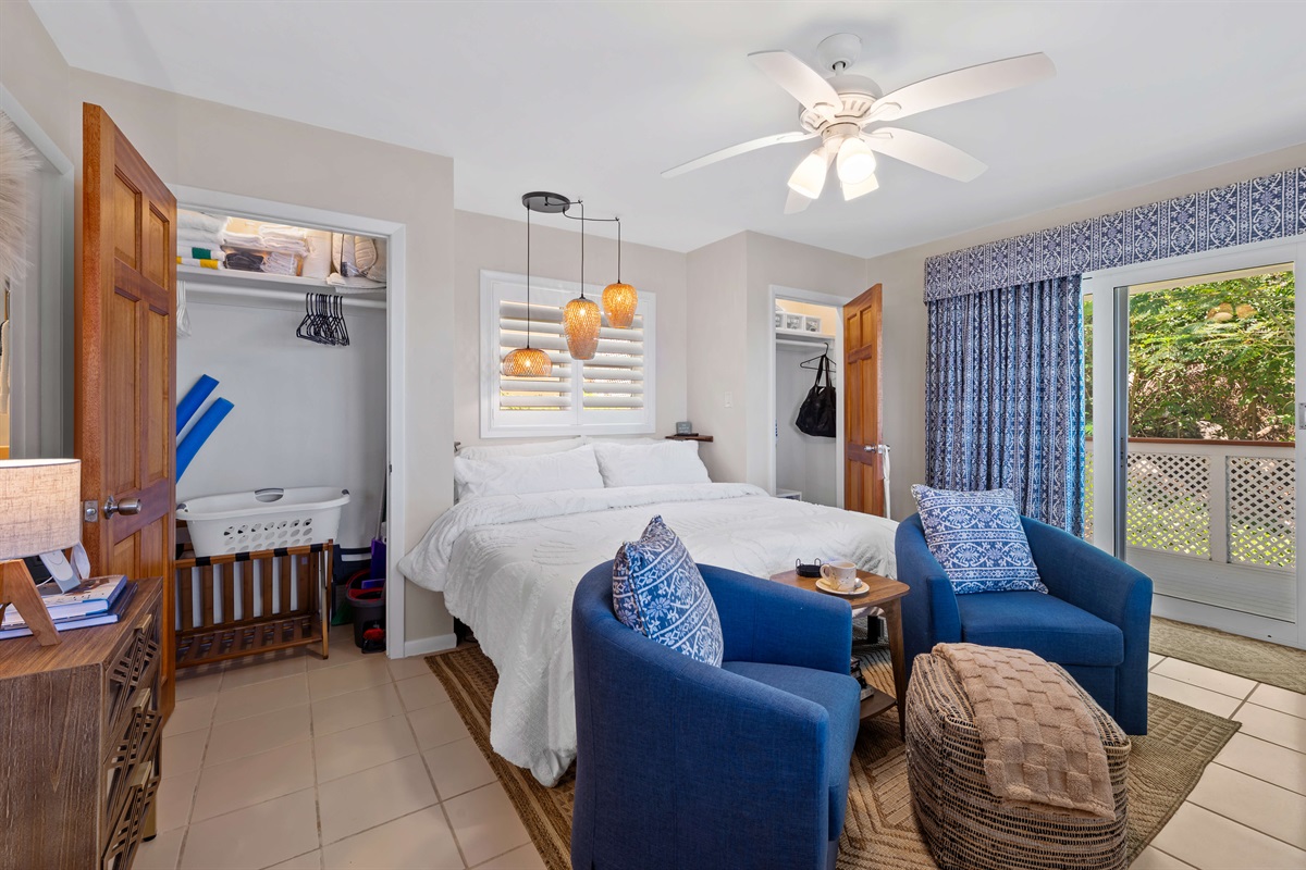 The right closet will be locked for owner storage but the left closet will be open for guests to use! Luggage racks provided along with pool noodles.