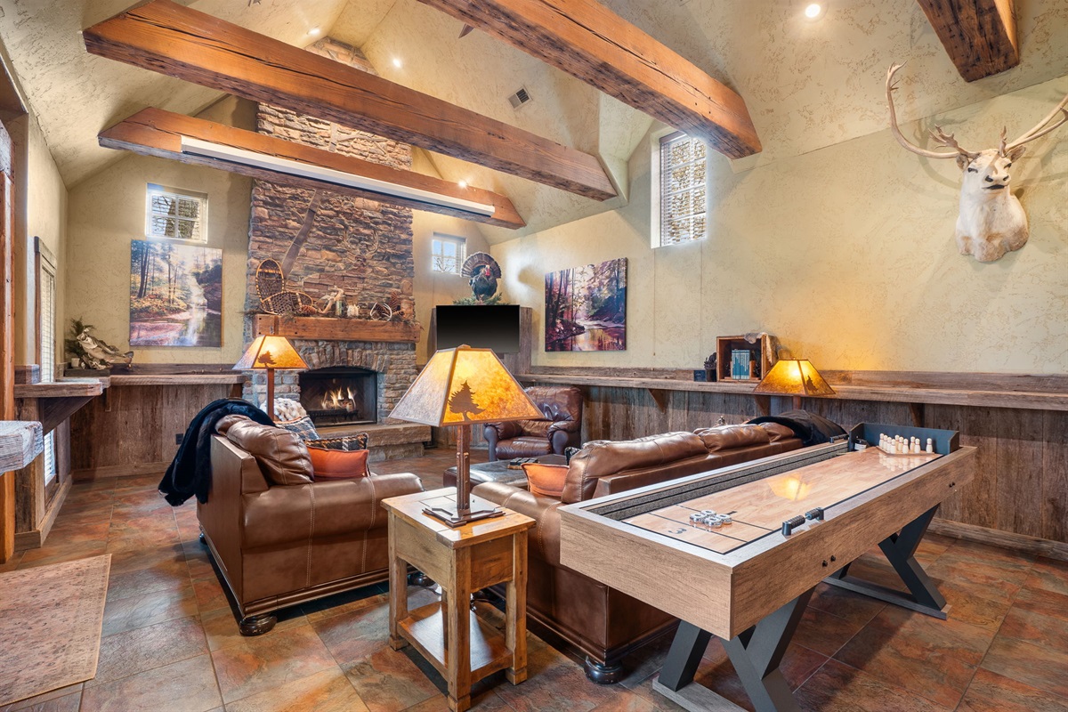 Shuffleboard, lots of seating, and great decor
