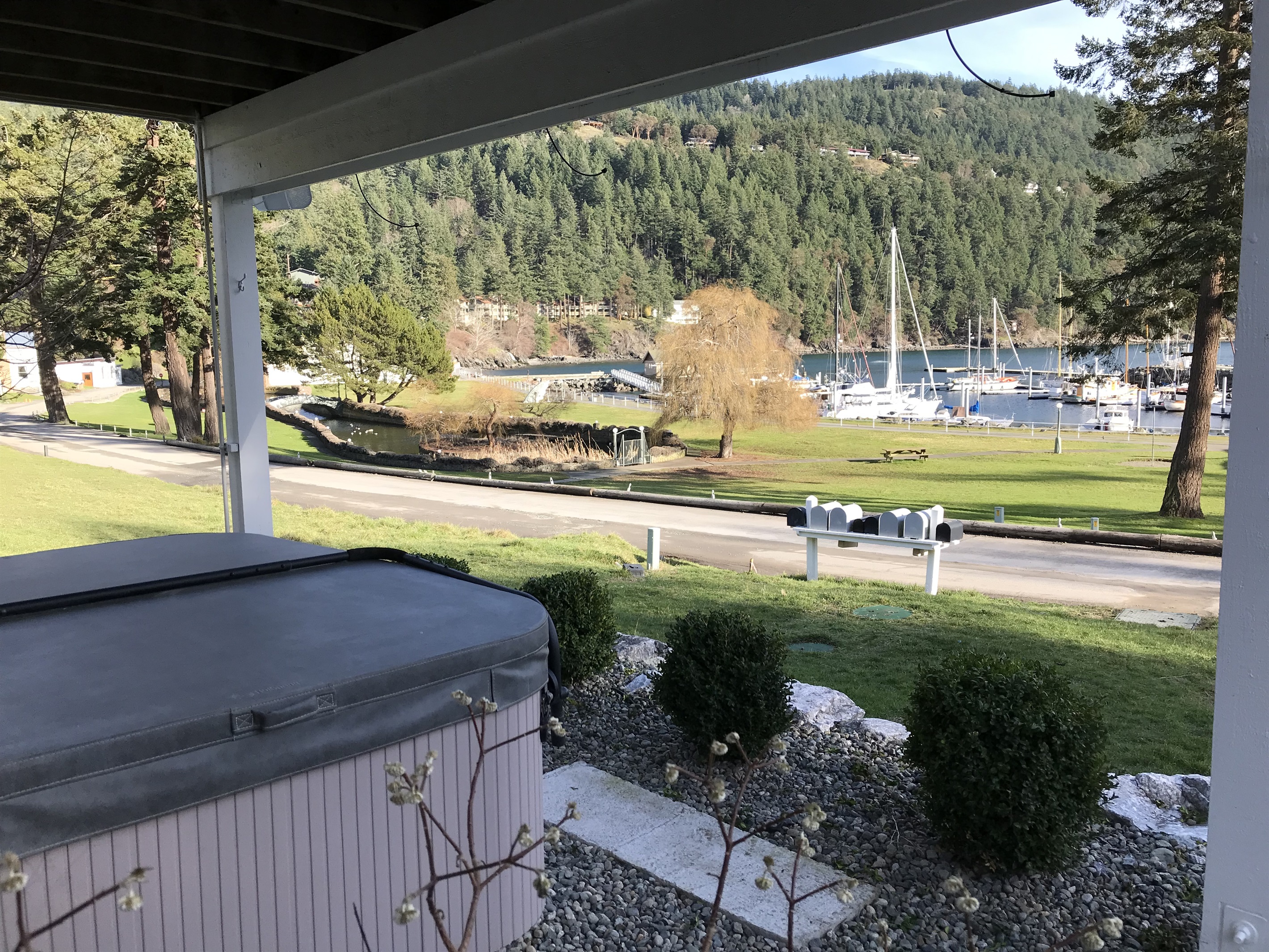 Relax in the Spa while viewing the marina