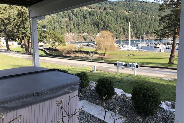 Relax in the Spa while viewing the marina