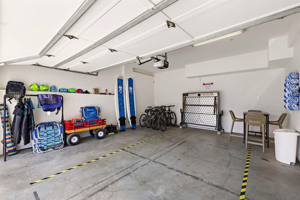 Ping Pong Table folds up to provide space for one car to park