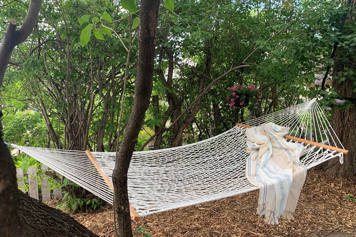 Unwind and recharge. This peaceful hammock area is ideal for an afternoon read or a quiet nap.