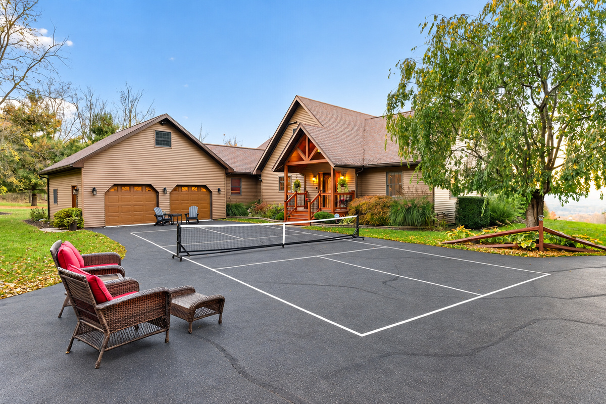 Pickleball court beside the house