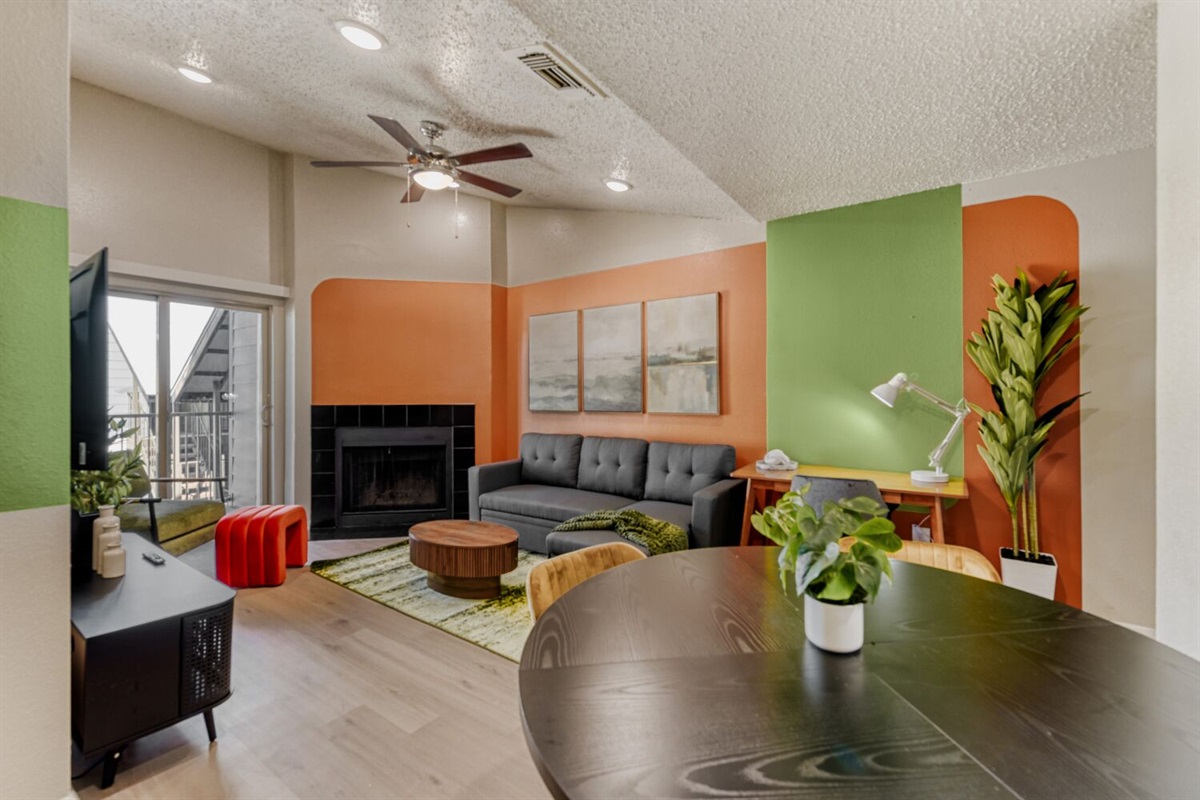 A cozy blend of modern design and bold color — where comfort meets creativity in every corner.