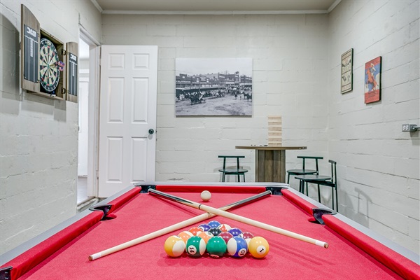 Game room fun! – Play pool, ping pong, air hockey, darts, board games, and more!