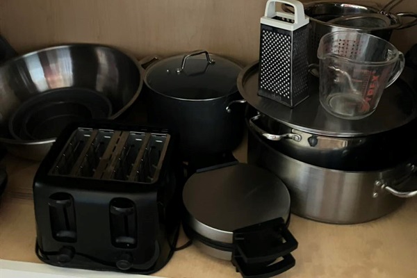 We provide plenty of pots and pans, as well a a toaster and waggle maker!