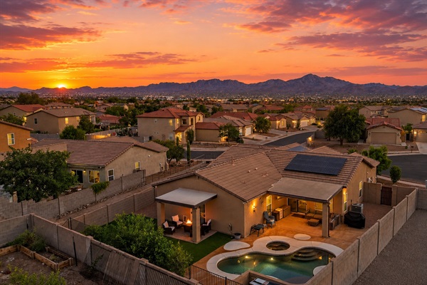 Private pool oasis with stunning desert sunset views