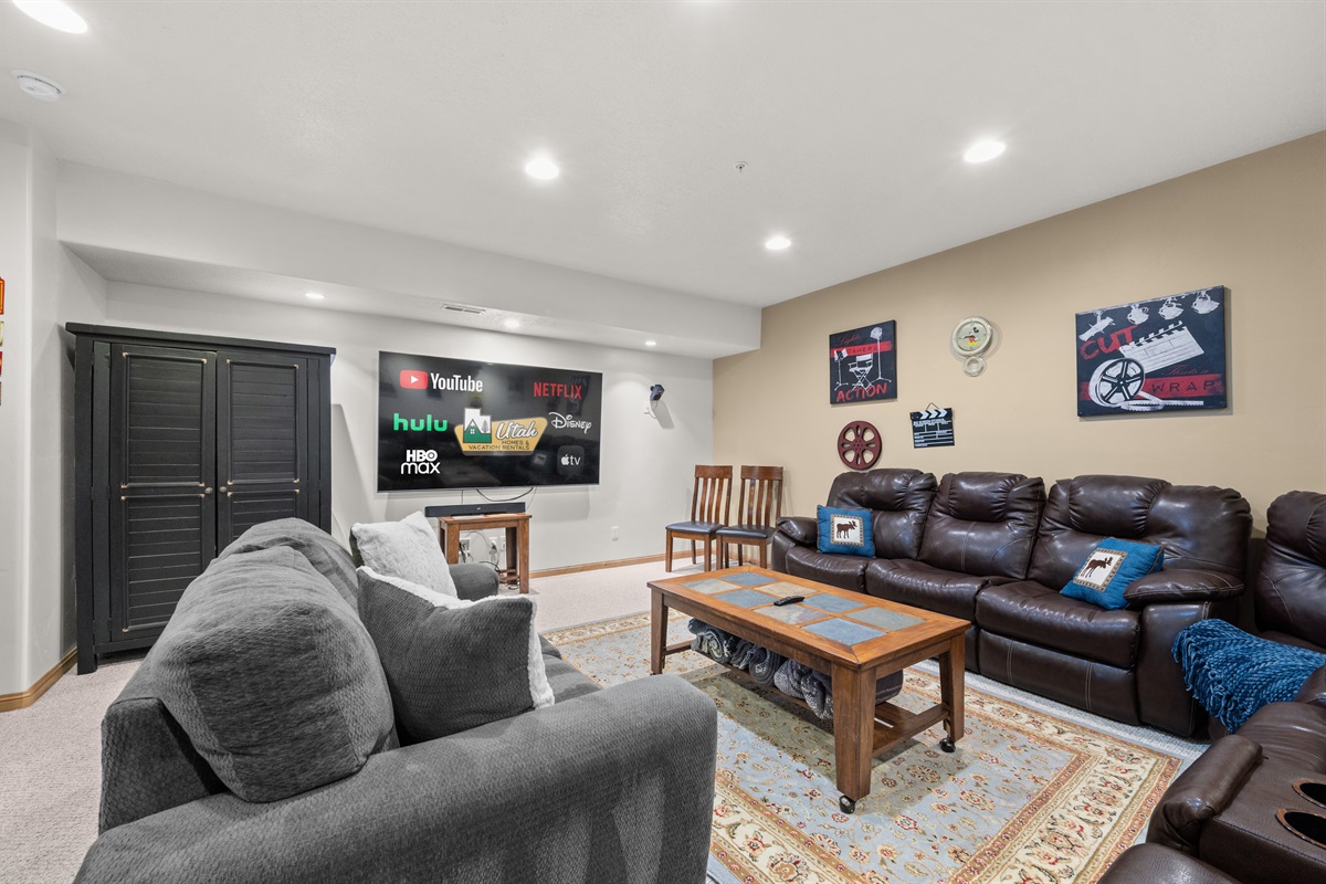Lower level family: Movie nights, game days, and downtime all happen here. room