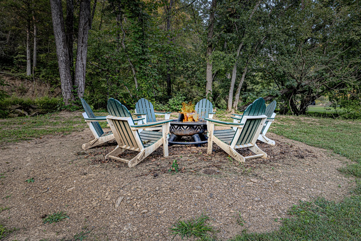 Chill with friends around the creek side fire pit.
