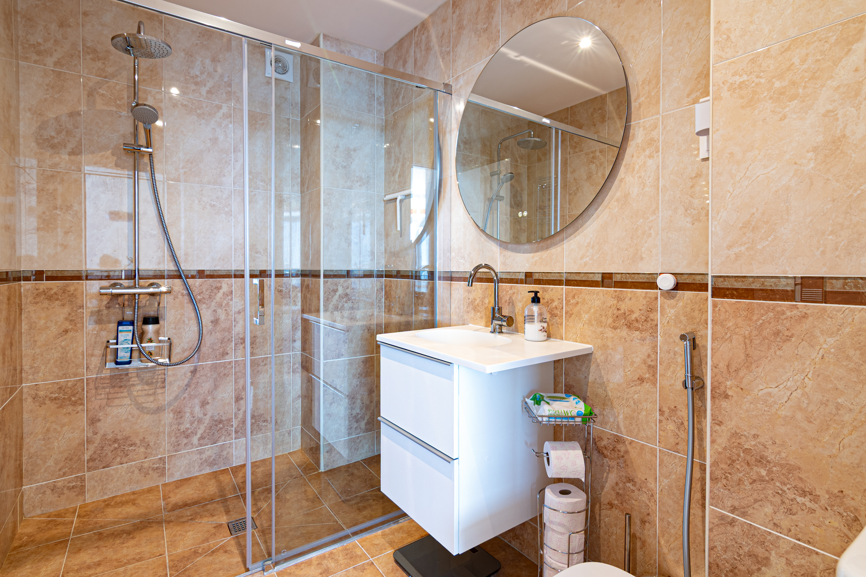 Spacious bathroom with walk-in shower