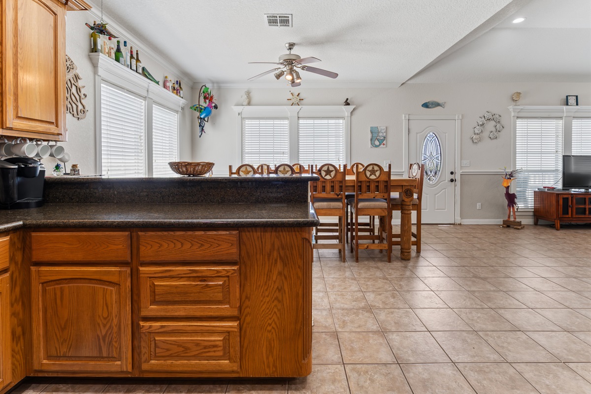 View of dining area from kitchen