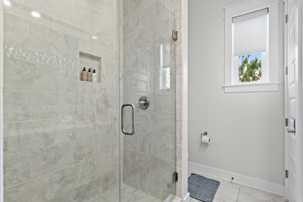 Enjoy total relaxation in our spacious master bathroom, complete with a modern walk-in shower and fantastic water pressure.