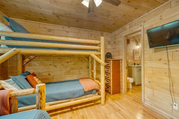 Bunk room with pull out trundle and smart tv