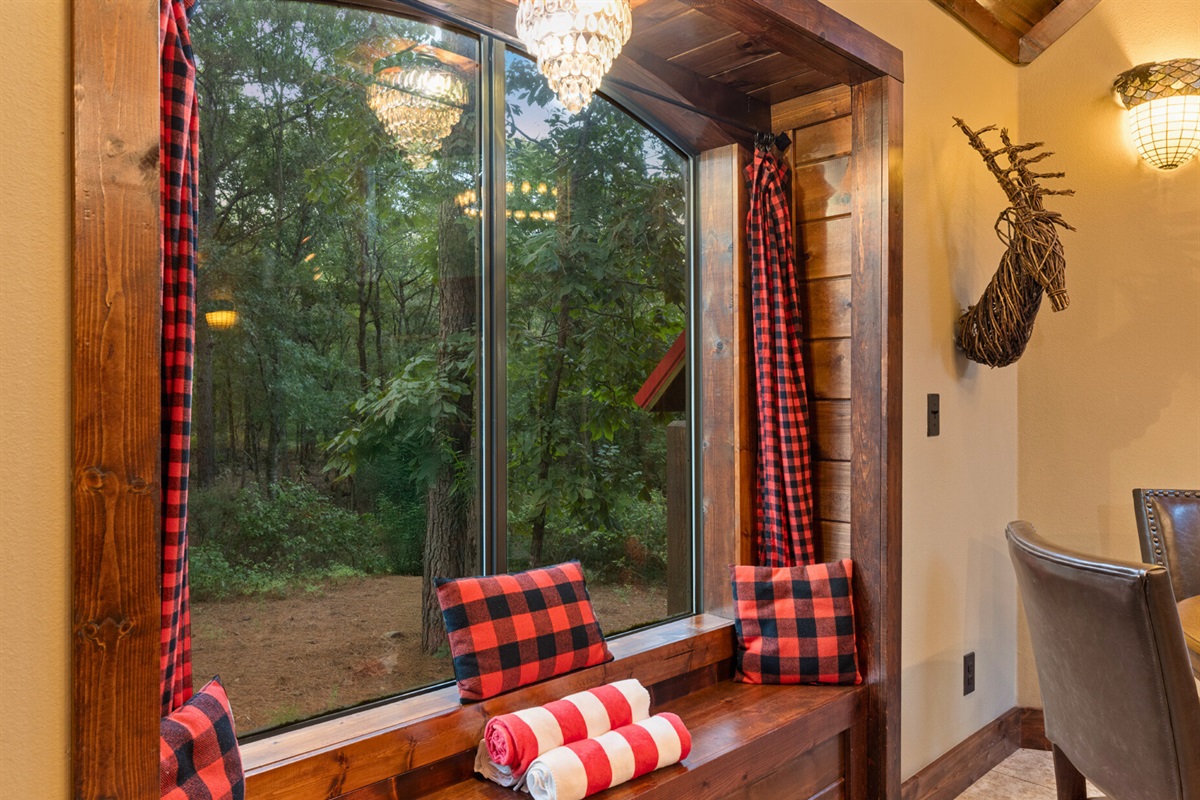 Comfy window seat with a view—reading nook goals.