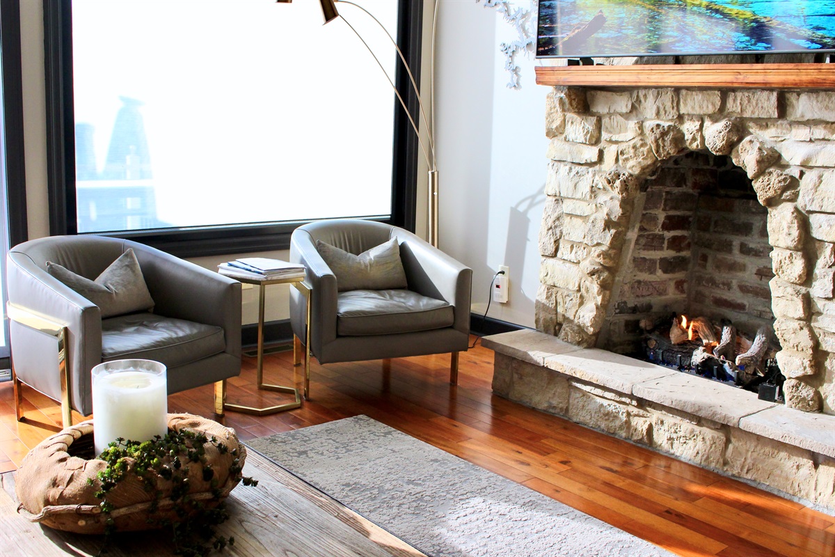 Main level Living room has a gas fireplace