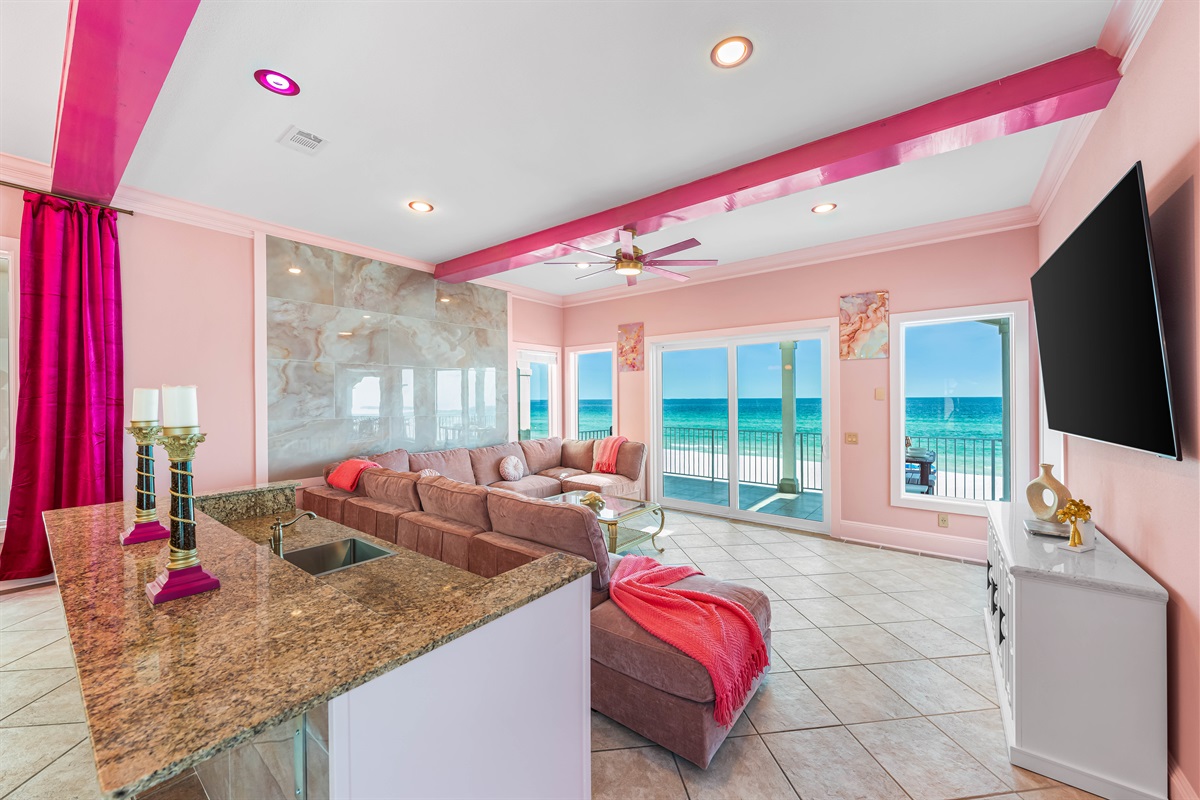 Beachfront Living Room w/Wet Bar | Second Floor