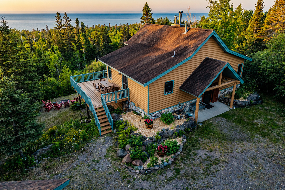 Treetops in Tofte tucked among the trees, surrounded by peaceful North Shore forest. The cabin gives guests the feeling of being completely immersed in nature while still being close to Lake Superior, Lutsen, hiking & all the North Shore has to offer. 