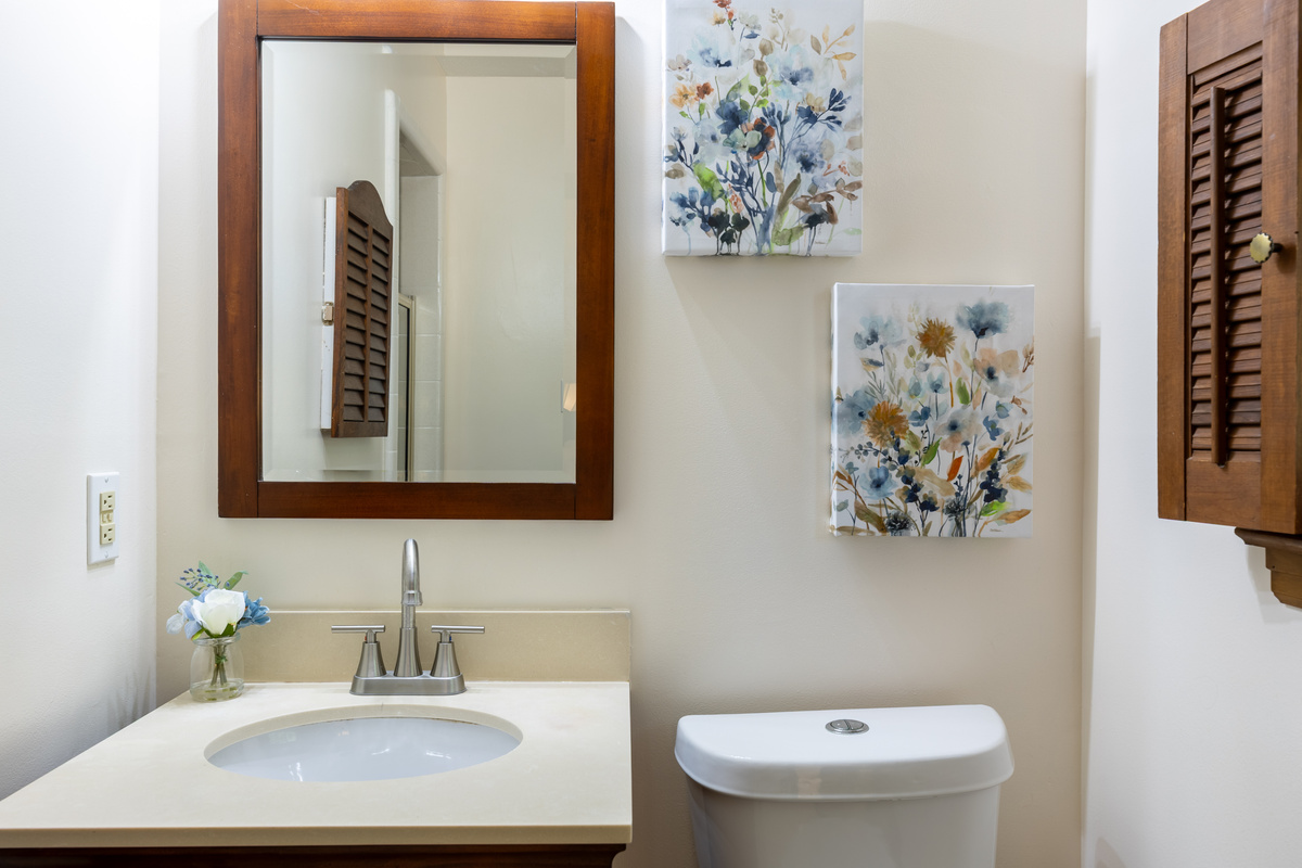 The master bathroom has a tiled shower