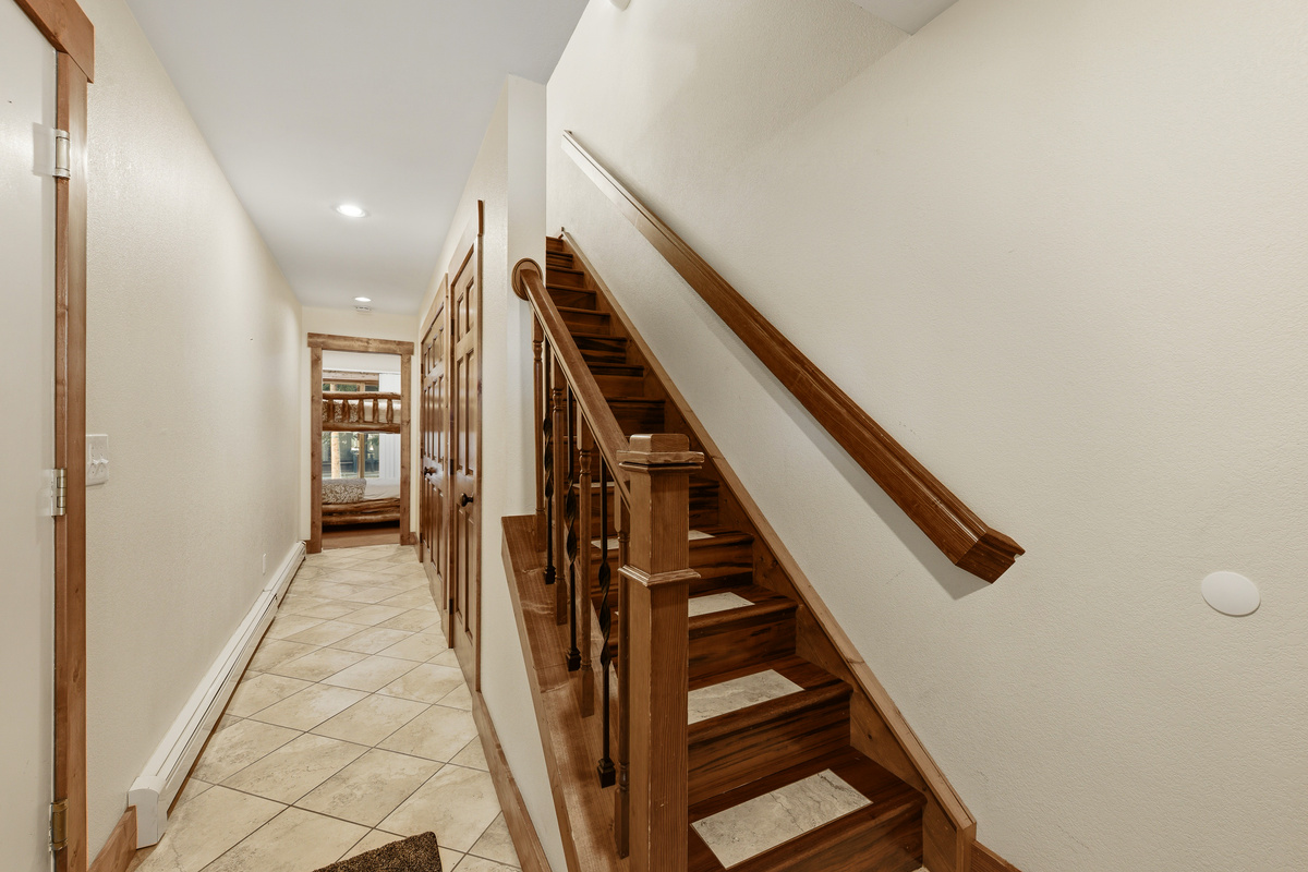 Lower level hallway as seen from front door foyer. 