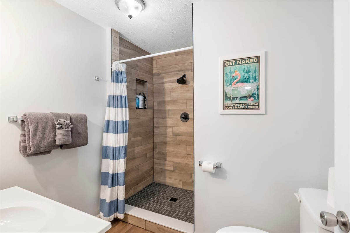 Flamingo Themed 2-Queen Bedroom Suite private bathroom.