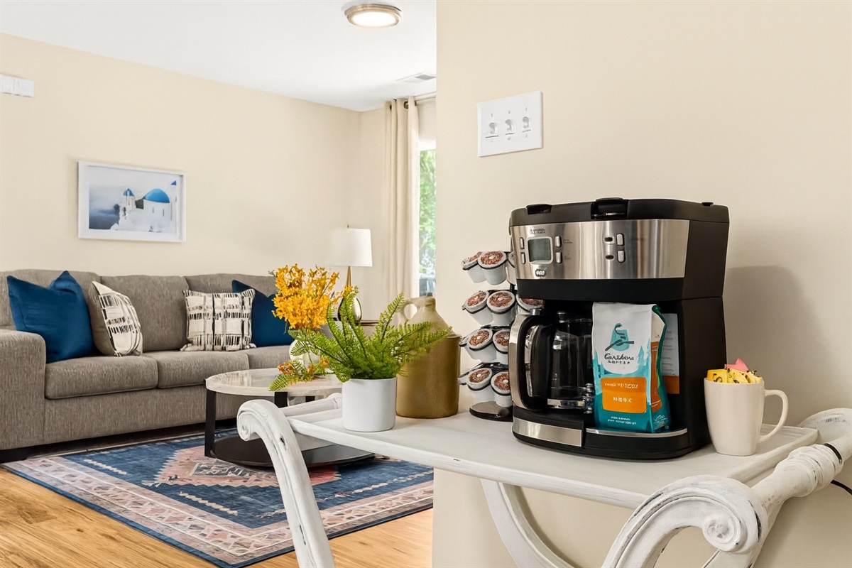 Start your day on a delightful note by relishing your morning coffee at our inviting coffee bar.