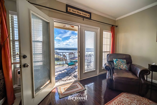 Relaxing lake views and direct access to the private covered balcony.
