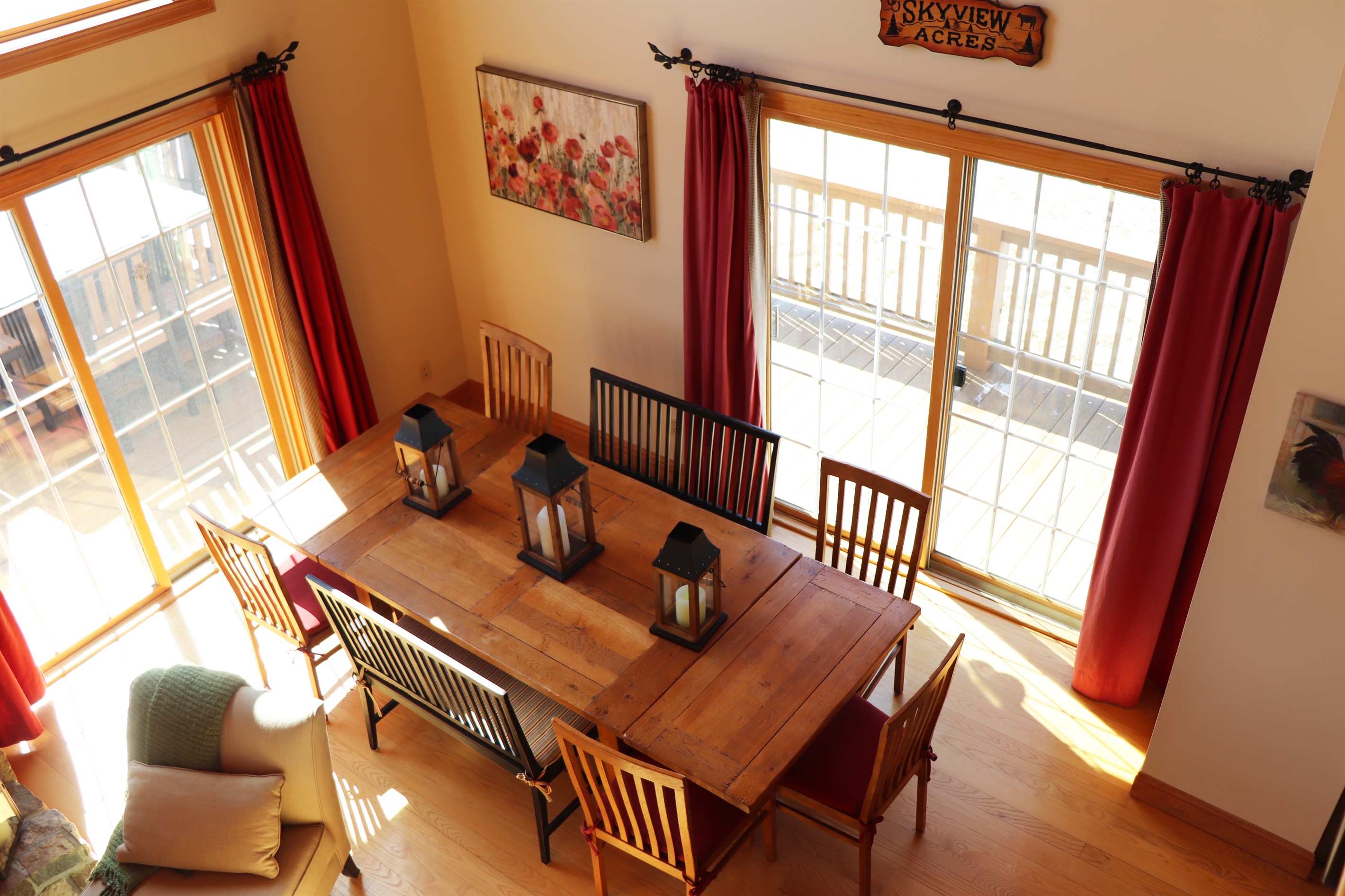 View from landing above looking down on dining room.