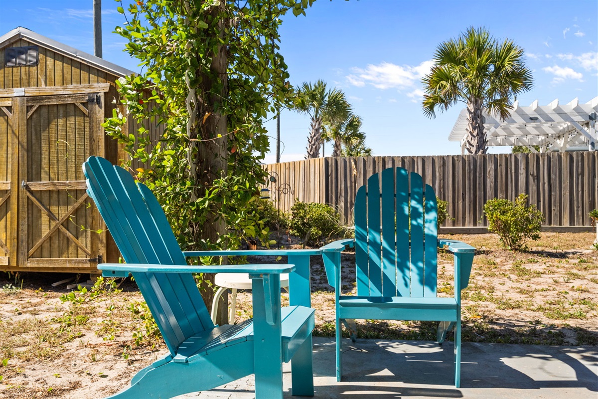 Unwind and relax in the comfort of the Adirondack chairs