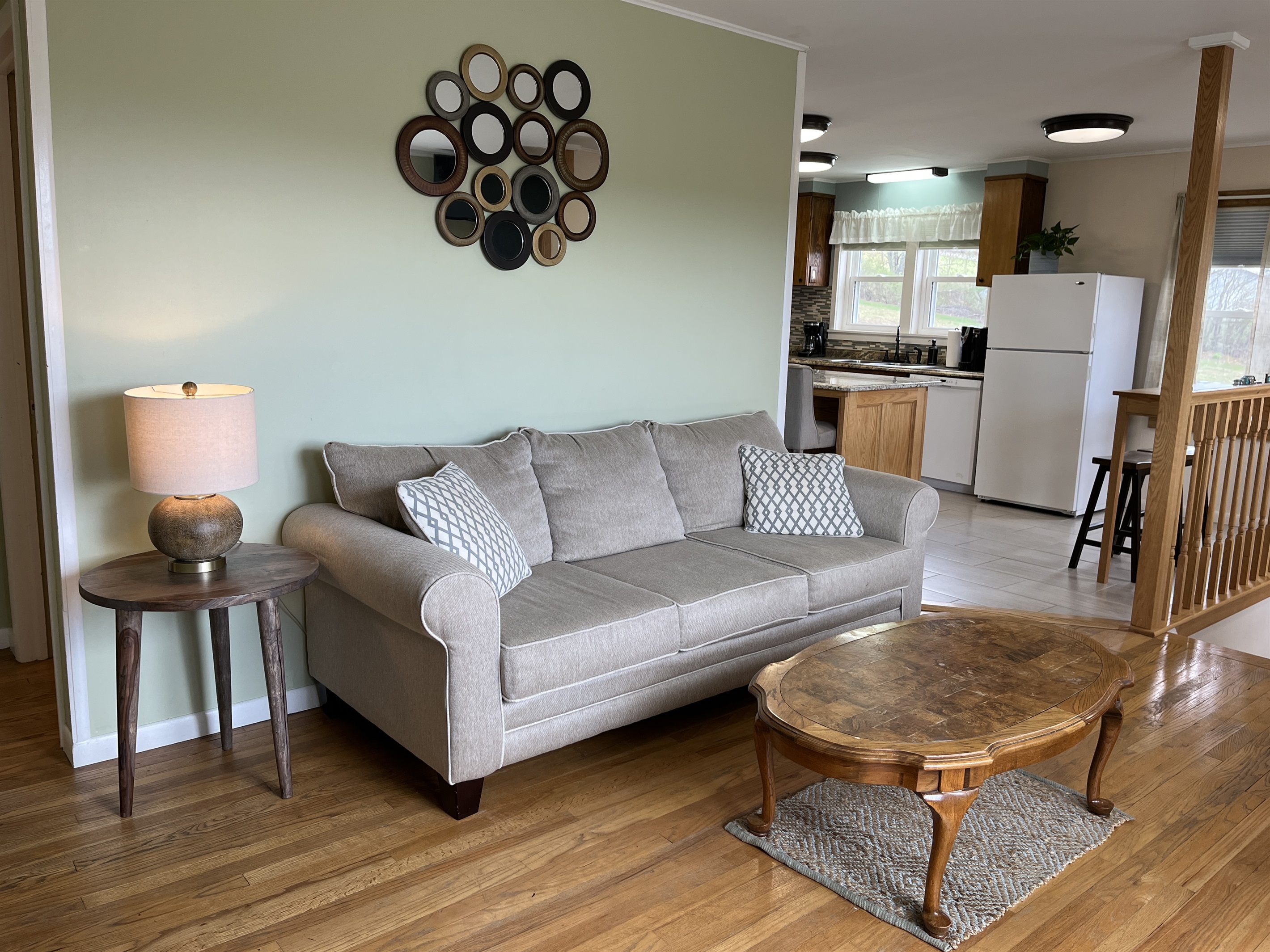 Living room leading into the kitchen.