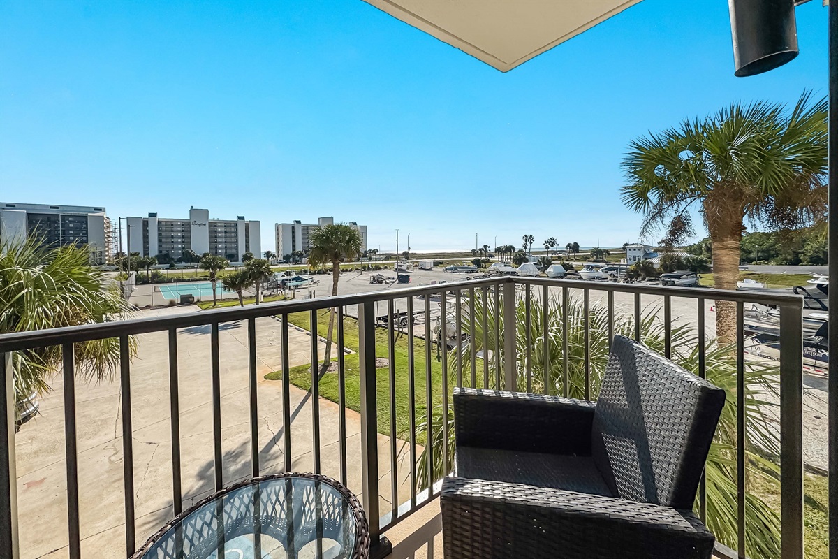 Our private balconies provide the ideal spot to relax and take in the panoramic resort view under the endless blue sky. Featuring comfortable seating and a front-row seat to the best of our coastal property.