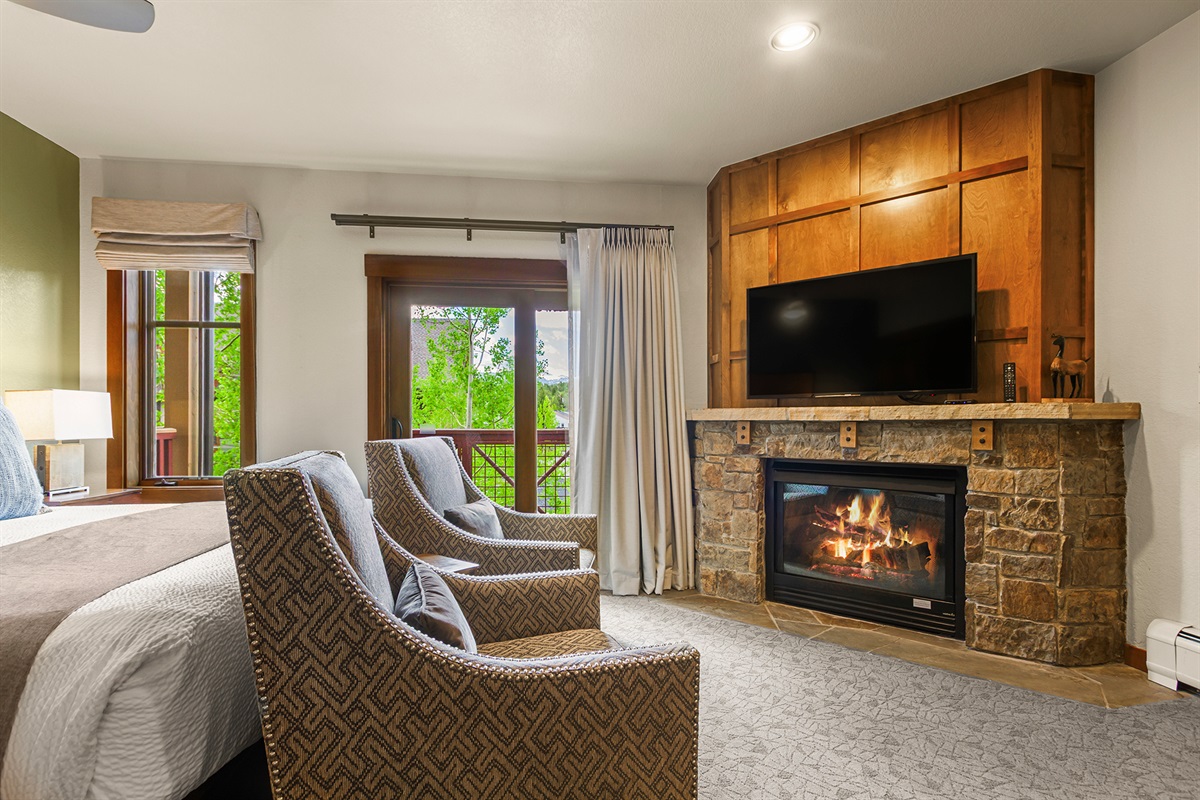 cozy chairs with gas fireplace