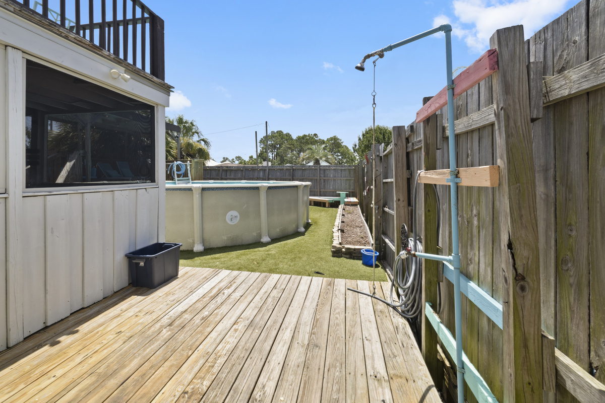 Wash off with this outdoor shower after beach day.