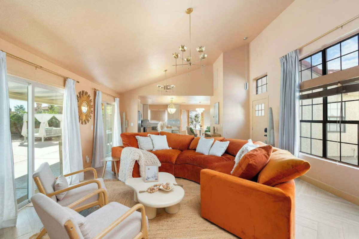Wake up with a cup of coffee in the living room as the natural light fills the room.