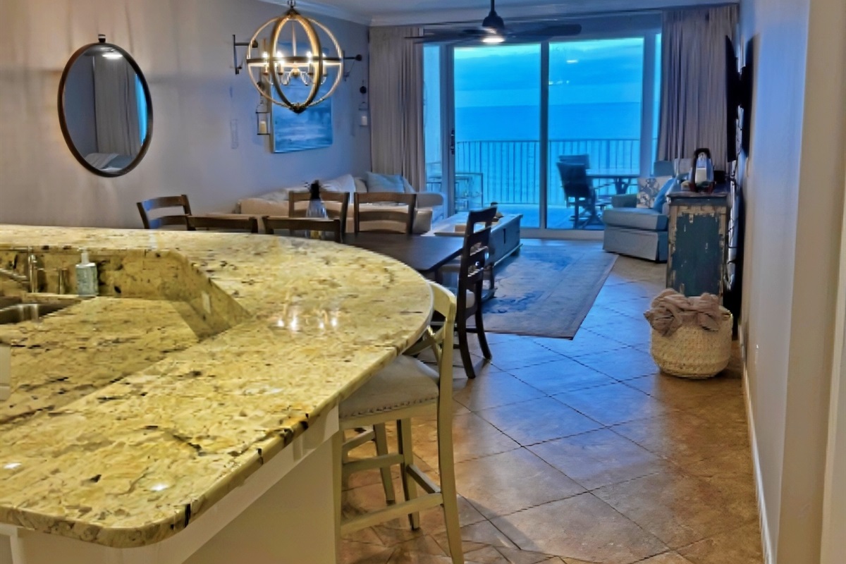 Living room with amazing beach view
