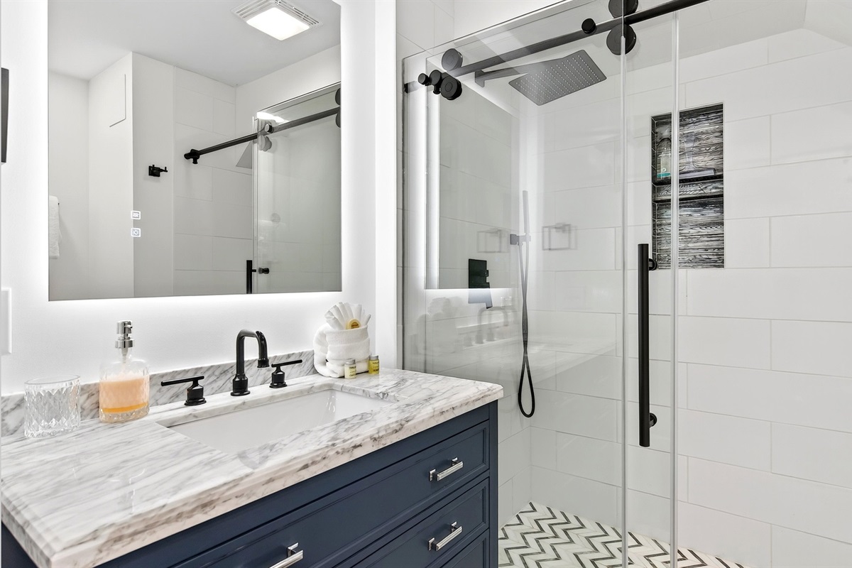 Lower level bathroom with a beautiful walk in shower