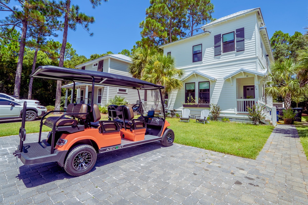 6-seater street-legal golf cart — easy and fun way to explore the area!