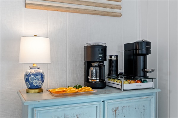 Transform your kitchen into a coffee lover's paradise with our curated collection, featuring a coffee maker and Nespresso pods.