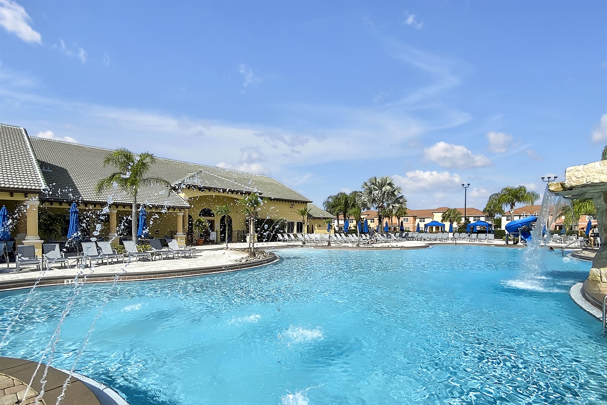 Heated Large Clubhouse Pool With Waterfalls