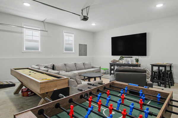 Foosball table and game room view