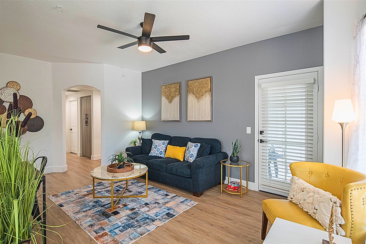 Modern comfort meets rustic charm in our inviting living area.