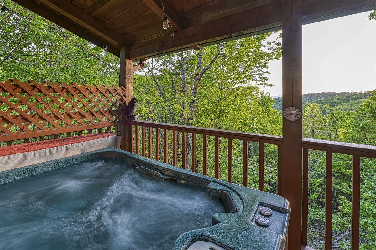 Relax in the hot tub after a day of hiking in The Great Smoky Mountains