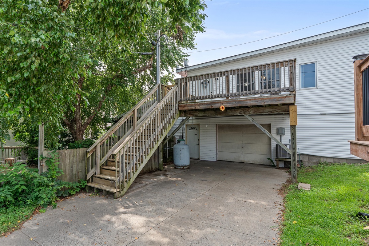 Access to Raindrop is up a flight of exterior stairs to the deck. 