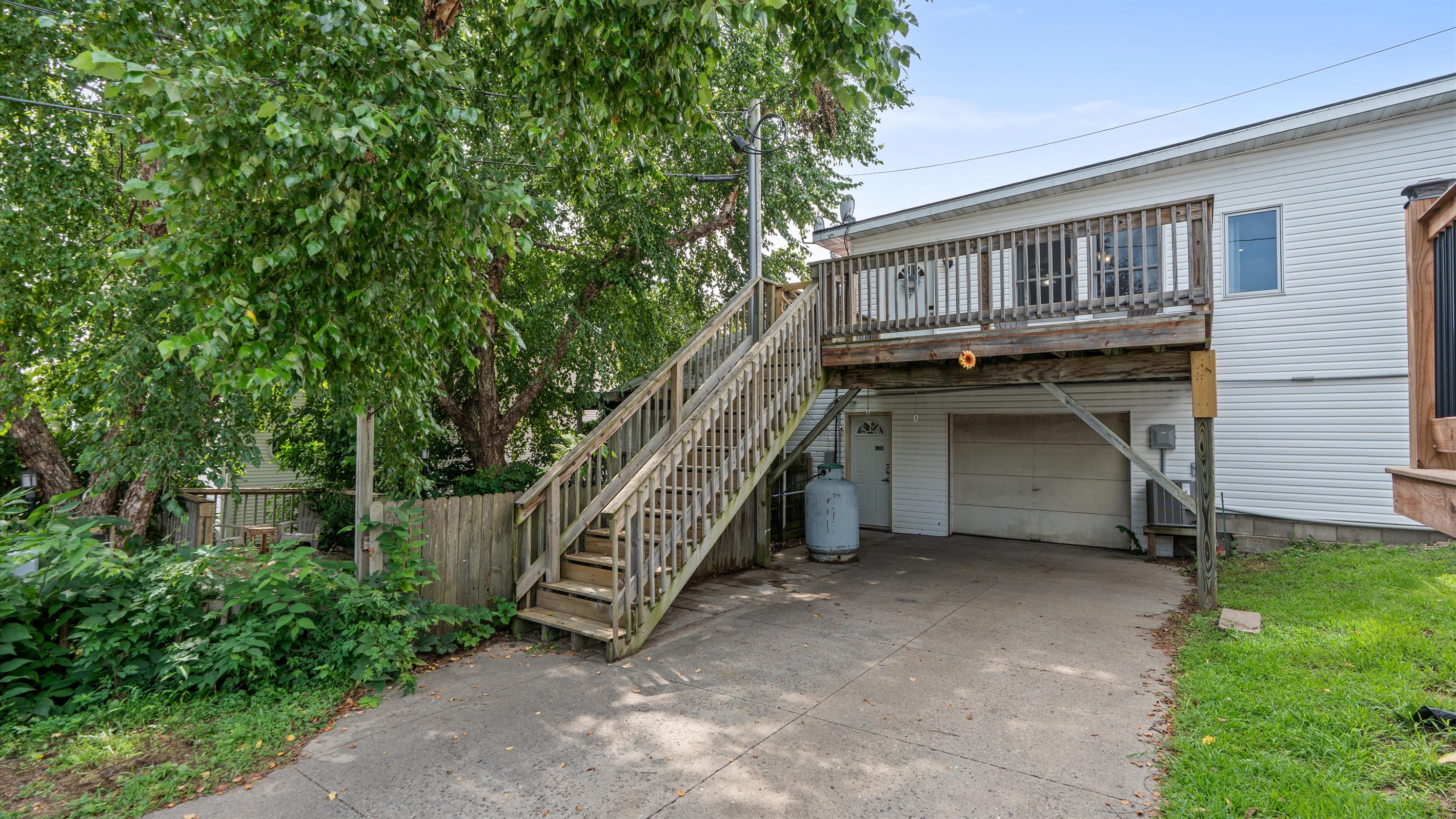 Access to Raindrop is up a flight of exterior stairs to the deck. 