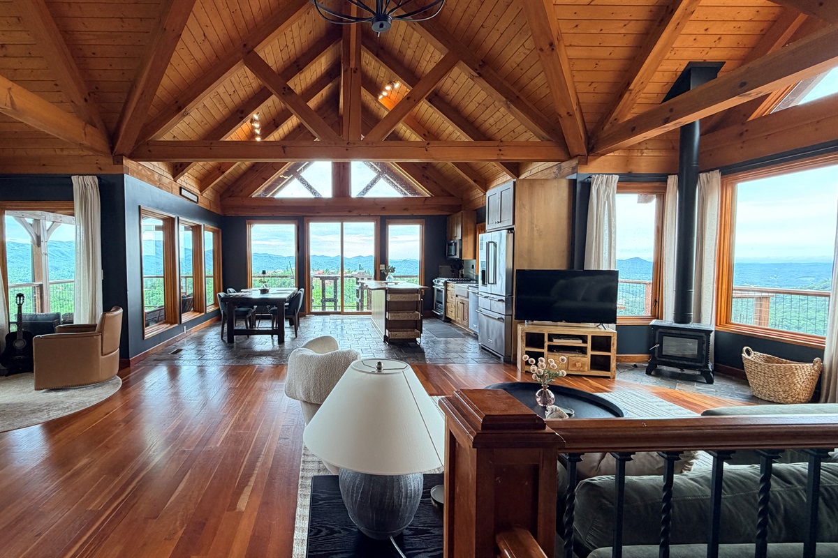 One of my favorite views. That space between the living room and the record player sitting area, I call it the dance floor. I highly recommend kicking off your shoes, putting a record on, and dancing barefoot on the wood floors!
