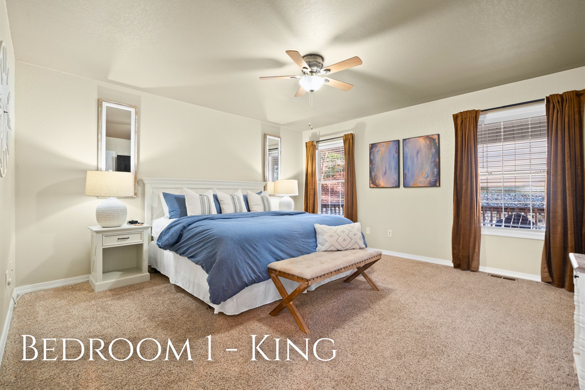 This peaceful king room offers a spacious, calming retreat where you can unwind after a full day of lake adventures.