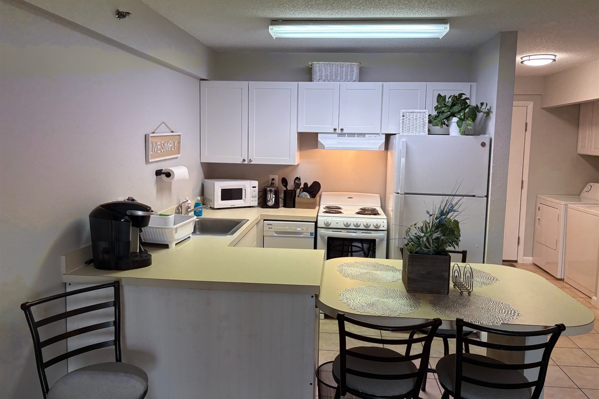 Gather for meals in the full size kitchen