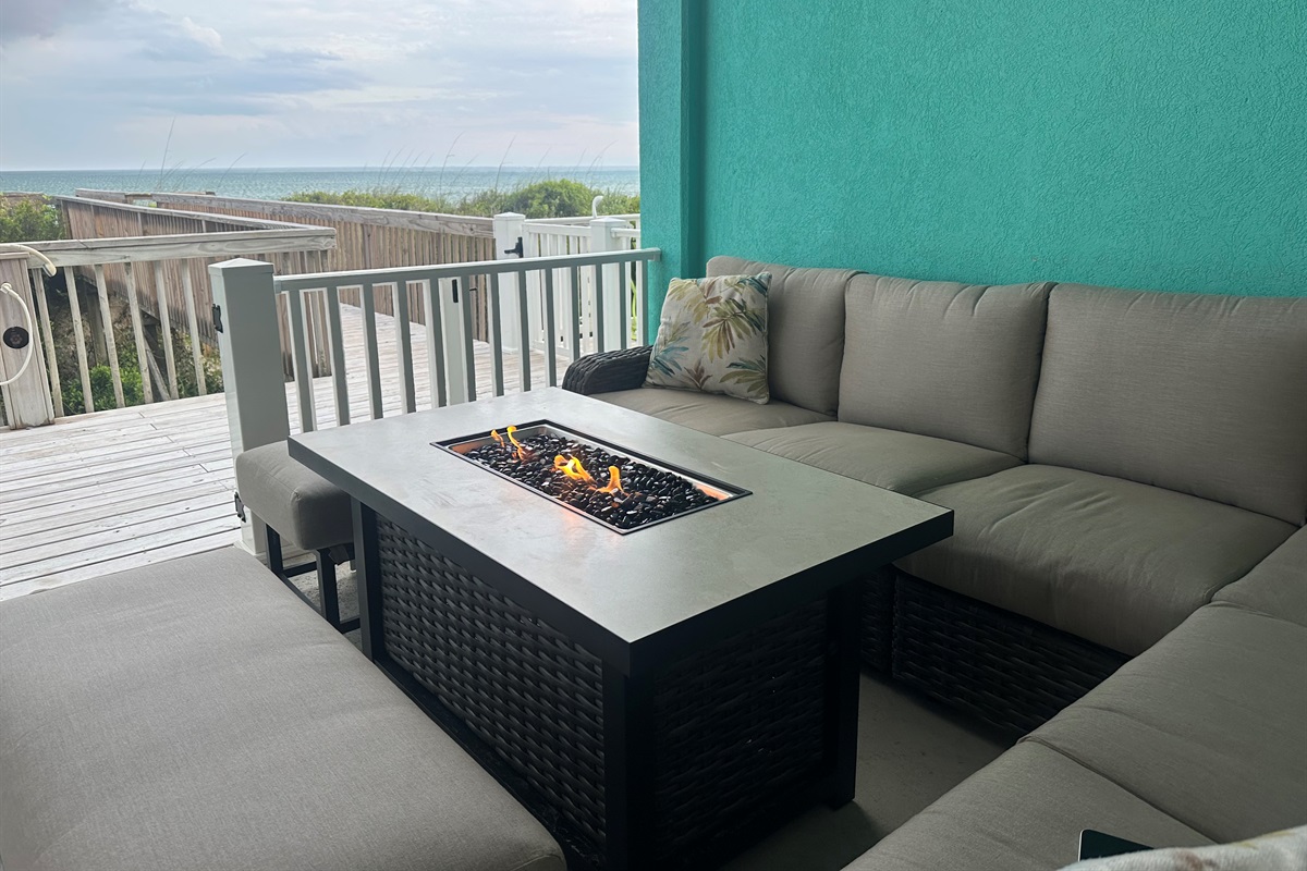 New sectional and fire pit on the main deck
